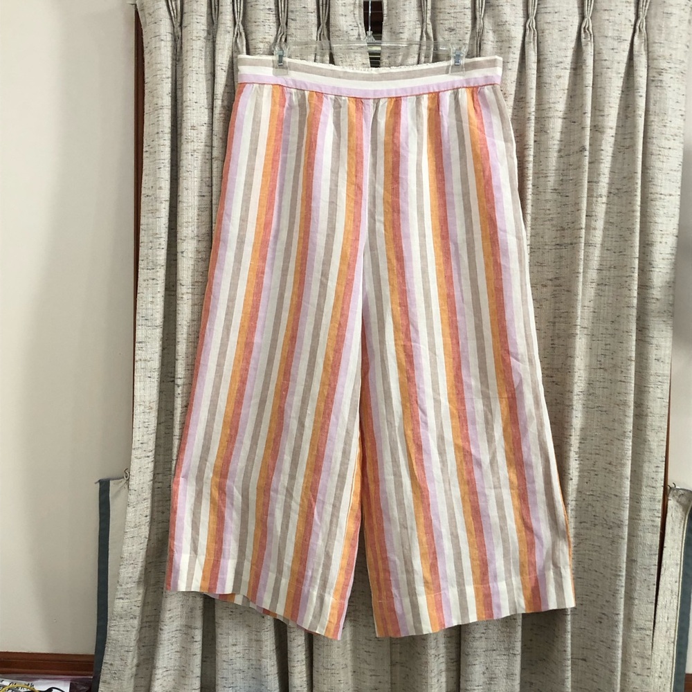 Lou & Grey For Loft Striped Linen Wide Leg Crop Pants